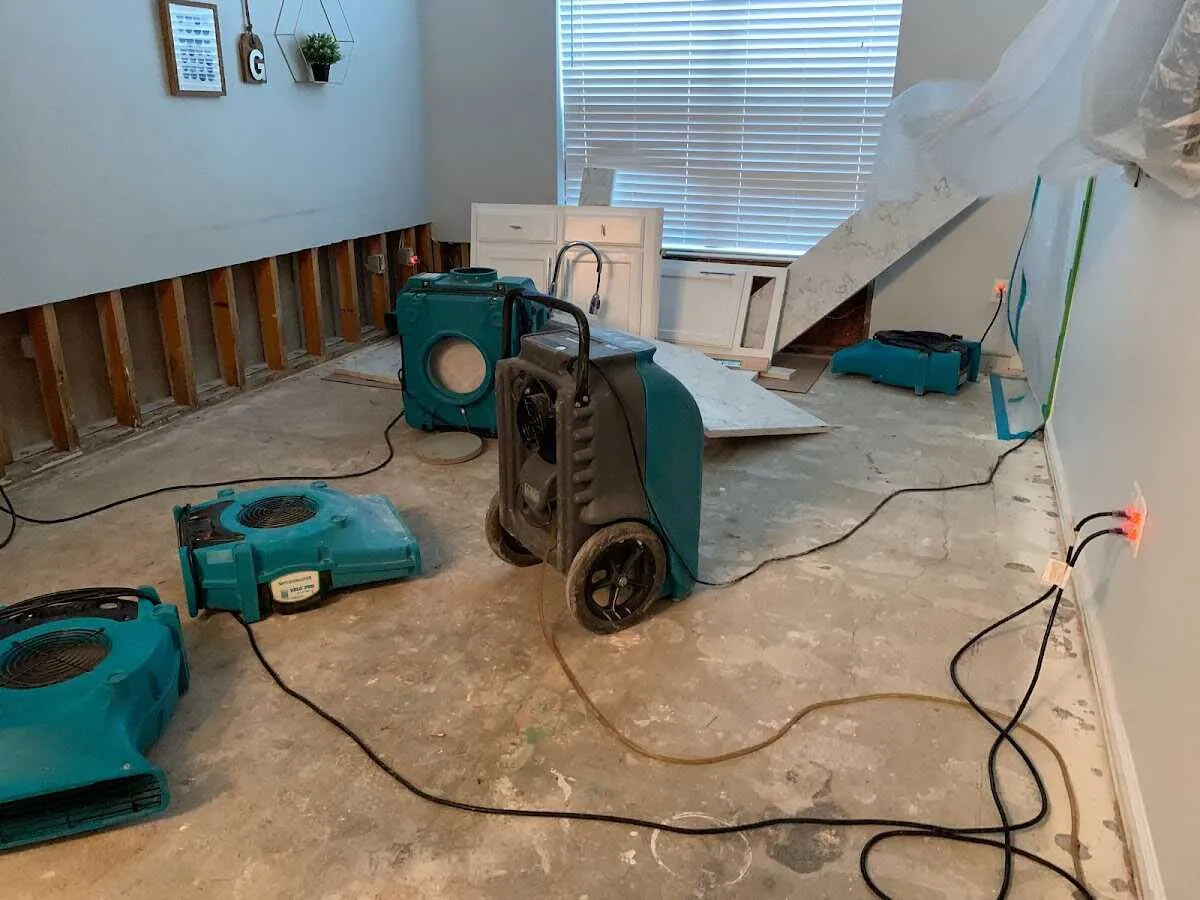 Dehumidifier in flood-cut room for Water Damage Restoration in Brockport